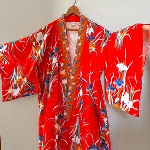 Kimono Vintage Hayashi Red/Iris Flowers